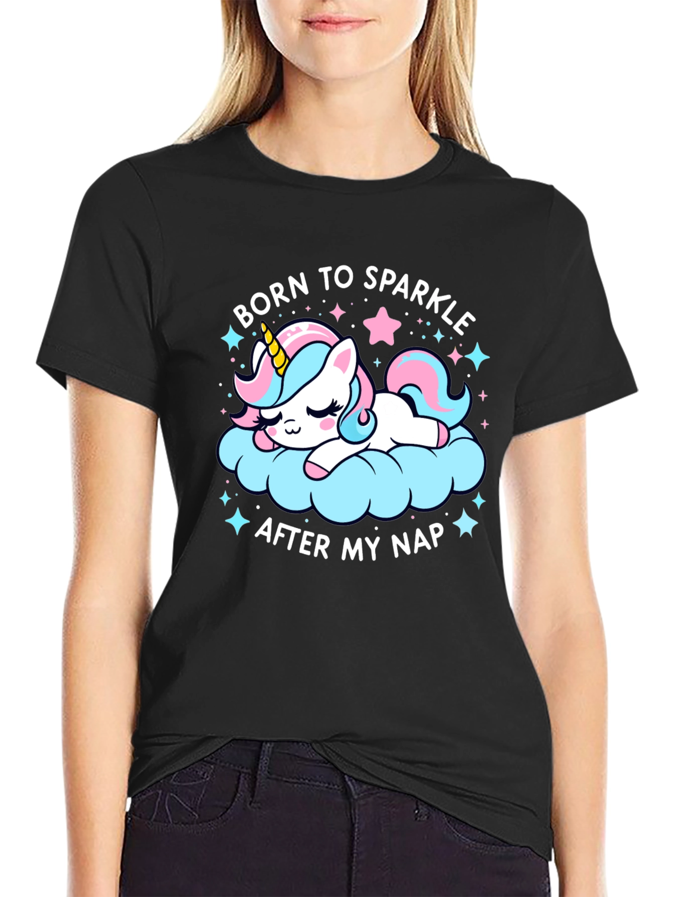 Camiseta Negra Unicornio Brillante
