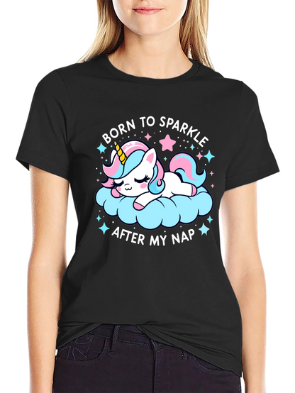 Camiseta Negra Unicornio Brillante