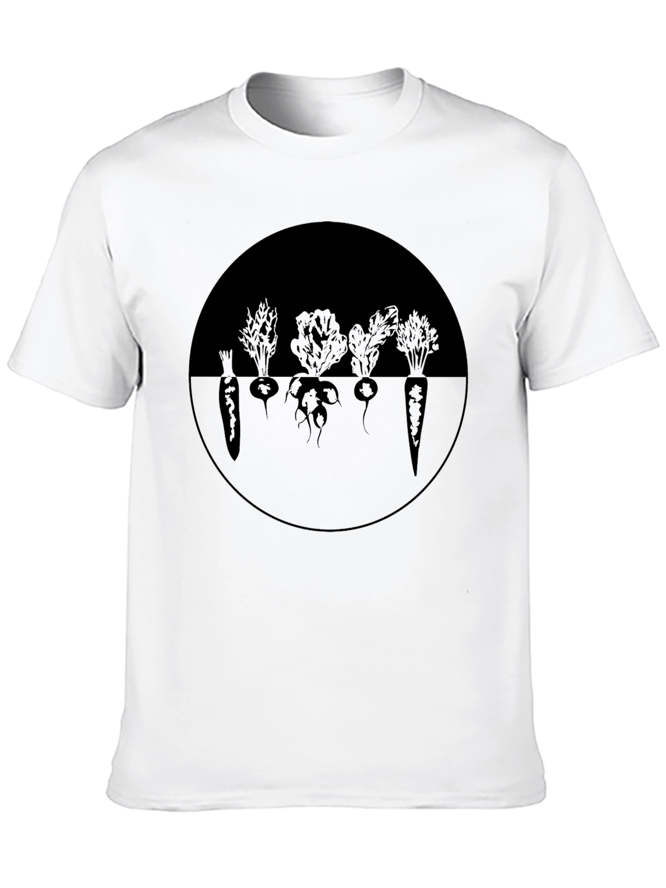Camiseta Negra con Diseño de Vegetales