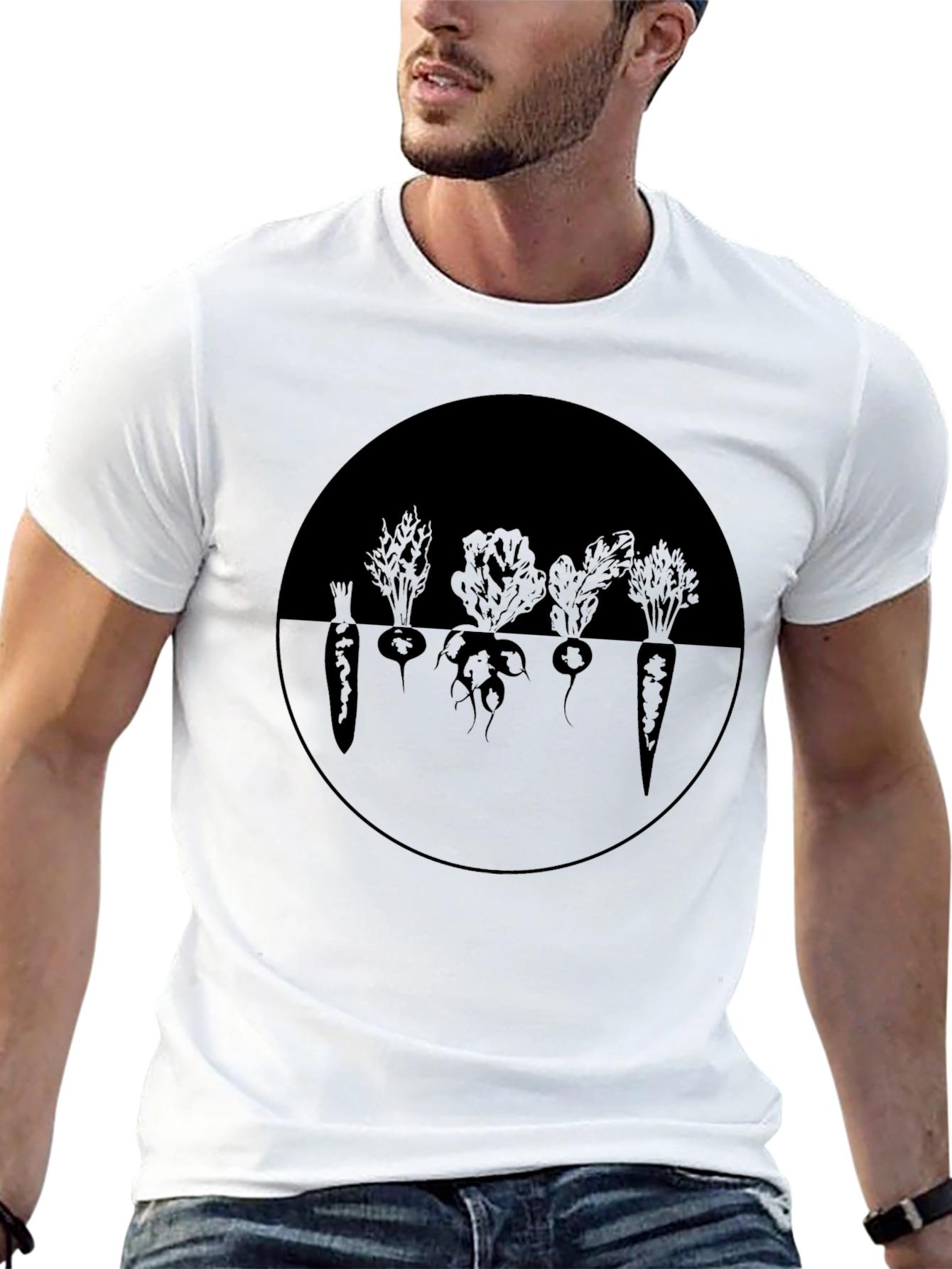 Camiseta Negra con Diseño de Vegetales