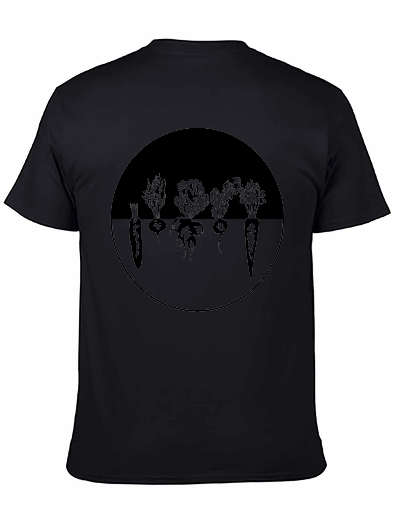 Camiseta Negra con Diseño de Vegetales