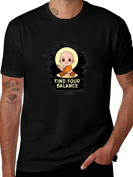 Camiseta Negra con Diseño de Monje y Find Your Balance