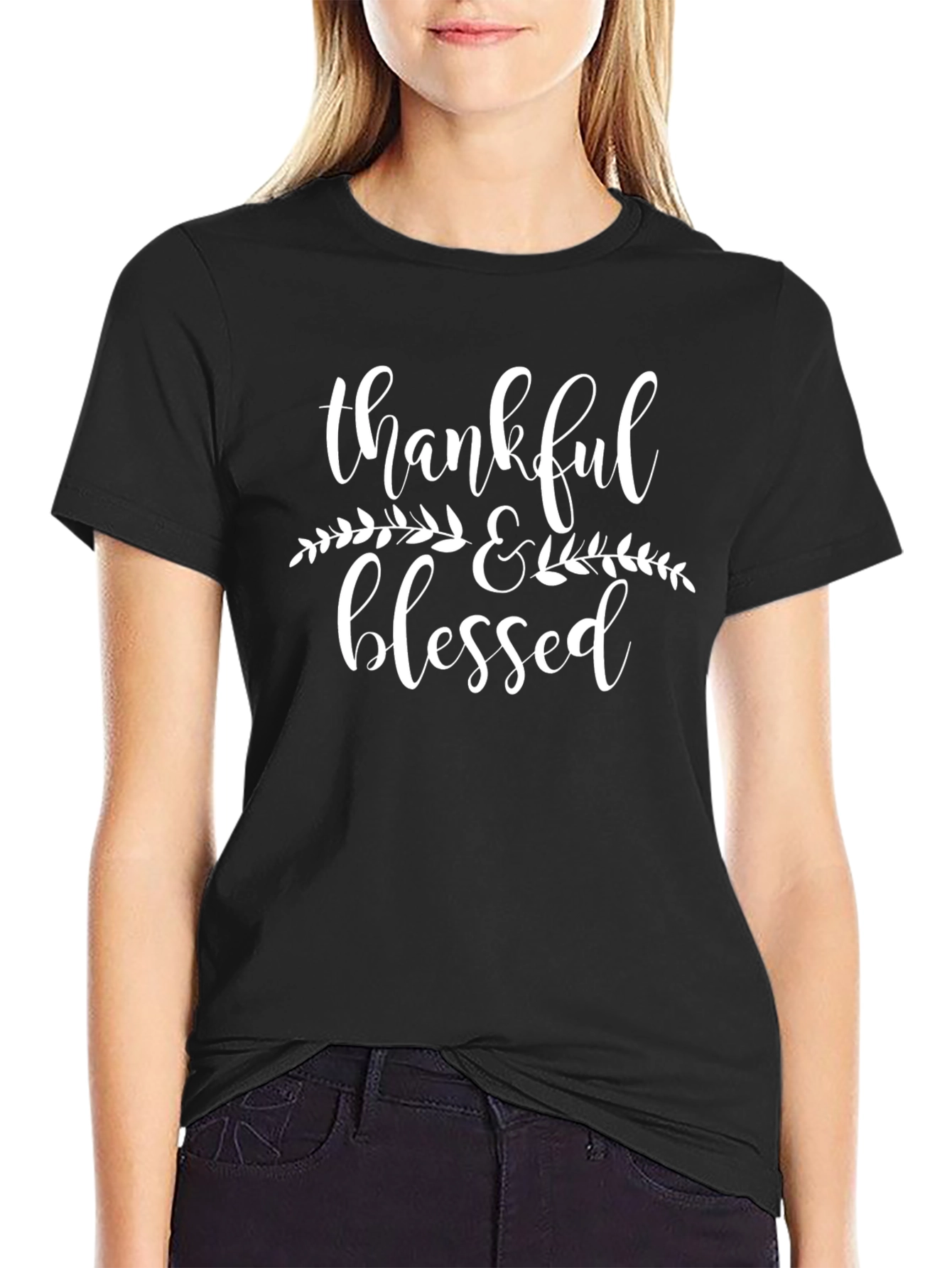 Camiseta Negra Agradecido y Bendecido