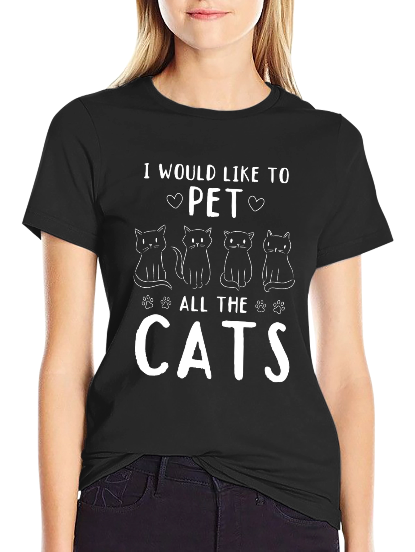 Camiseta Negra: Quiero Acariciar a Todos los Gatos