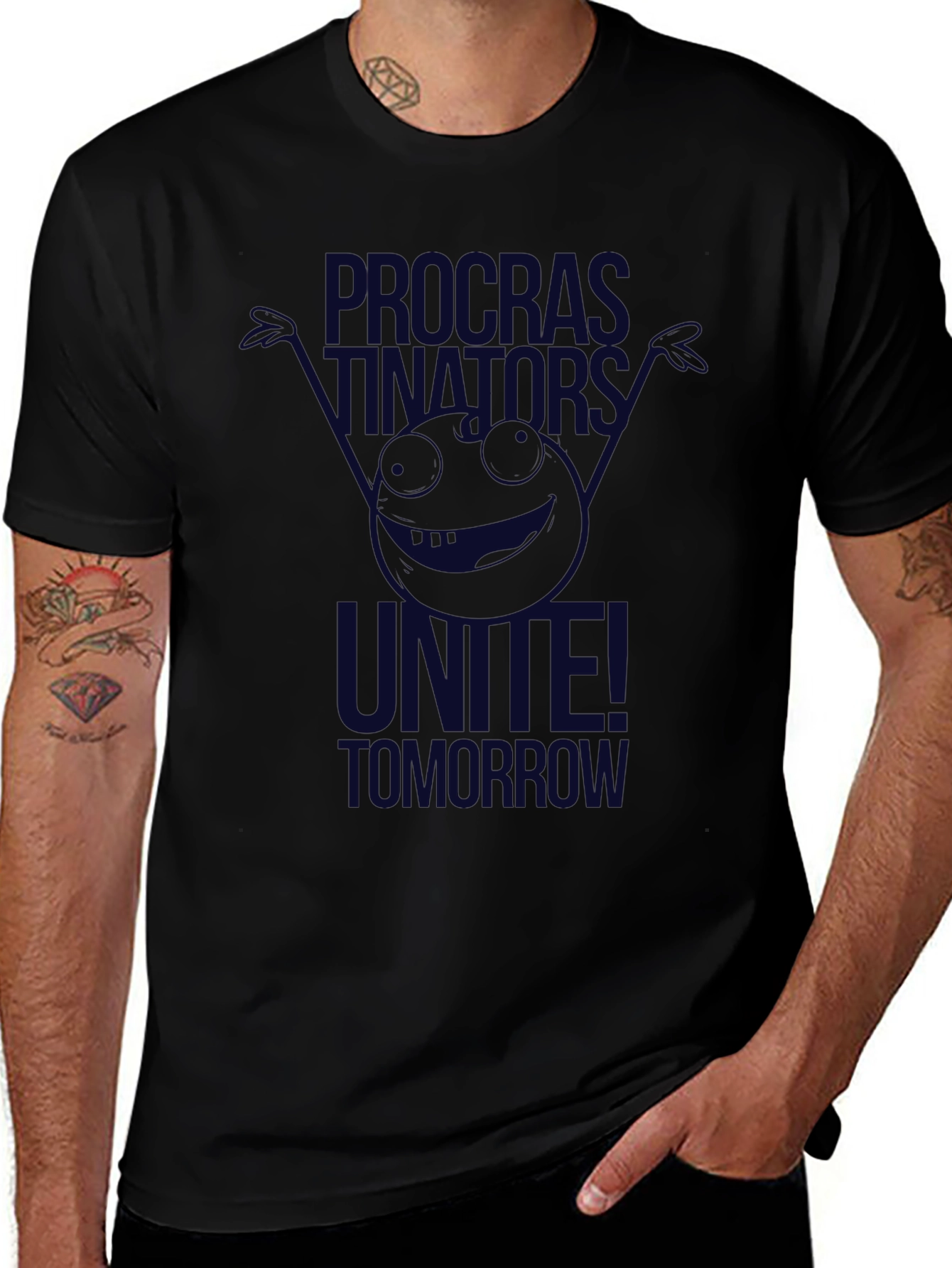 Camiseta Negra: Procrastinadores ¡Únanse Mañana!