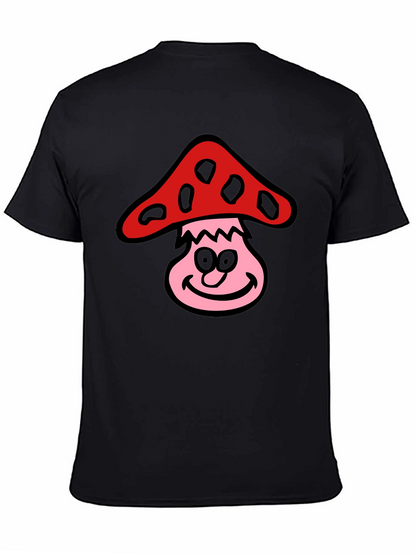 Camiseta Negra con Diseño de Hongo Sonriente
