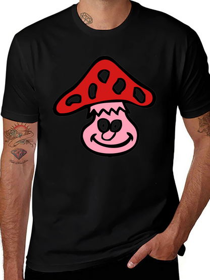 Camiseta Negra con Diseño de Hongo Sonriente