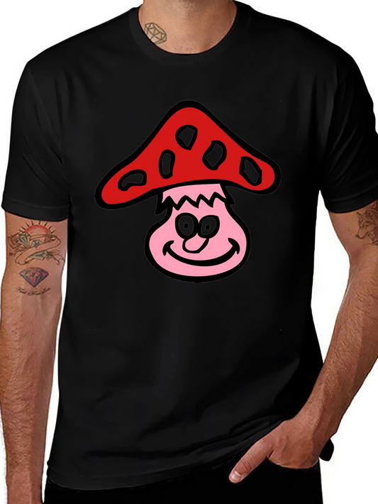 Camiseta Negra con Diseño de Hongo Sonriente
