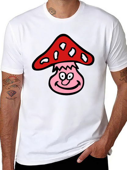 Camiseta Negra con Diseño de Hongo Sonriente