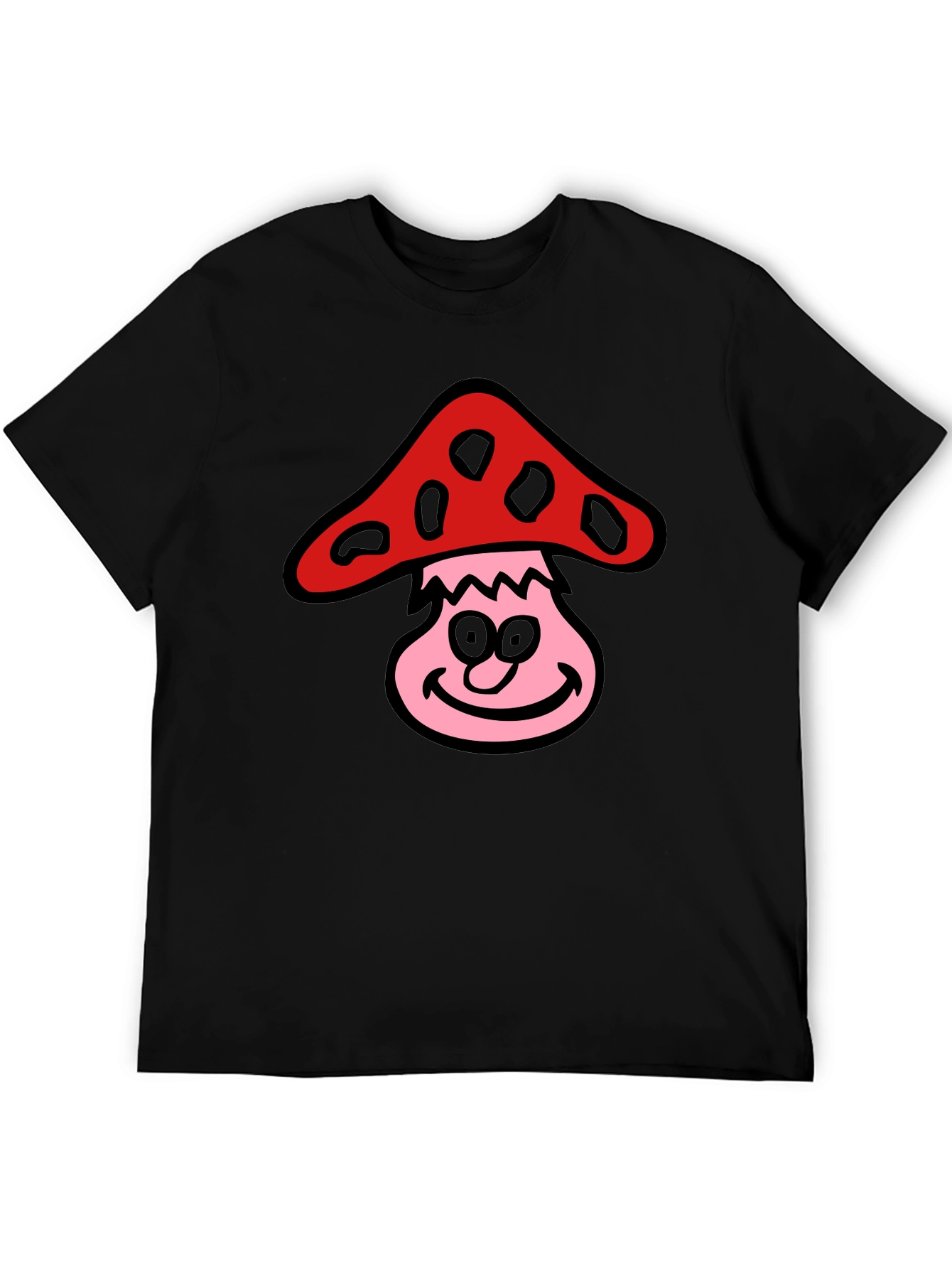 Camiseta Negra con Diseño de Hongo Sonriente