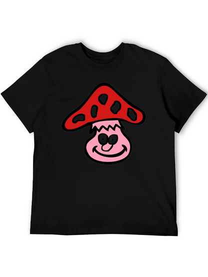 Camiseta Negra con Diseño de Hongo Sonriente