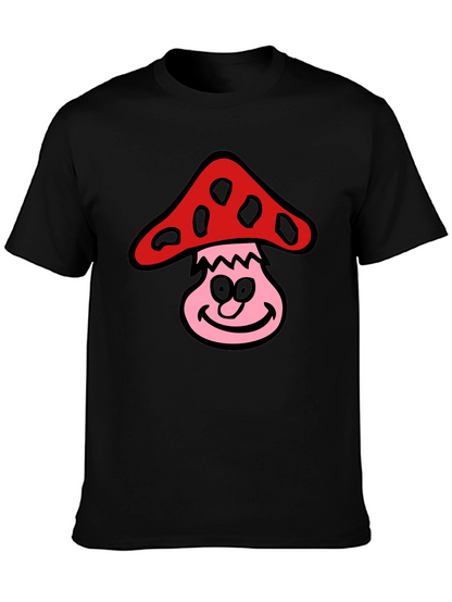 Camiseta Negra con Diseño de Hongo Sonriente