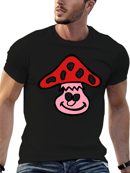 Camiseta Negra con Diseño de Hongo Sonriente