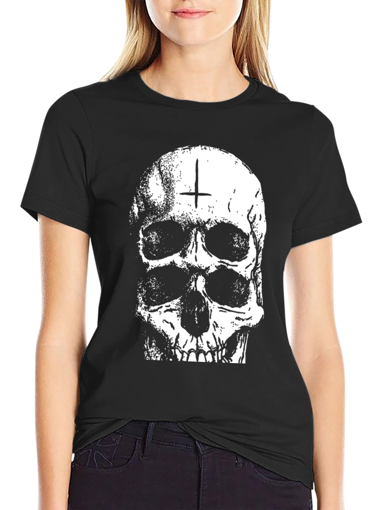 Camiseta Negra con Calavera Invertida