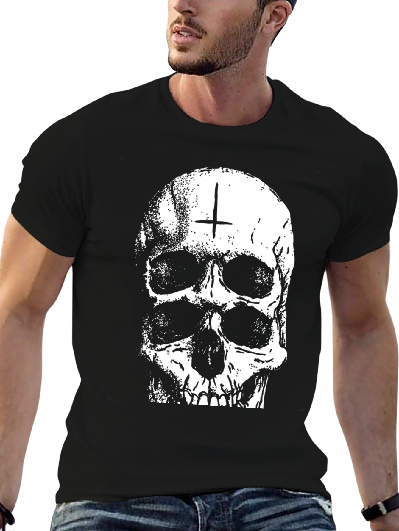 Camiseta Negra con Calavera Invertida