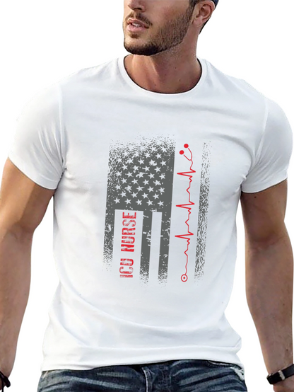 Camiseta Negra ICU Nurse Bandera Americana