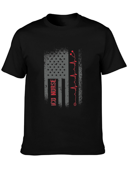 Camiseta Negra ICU Nurse Bandera Americana