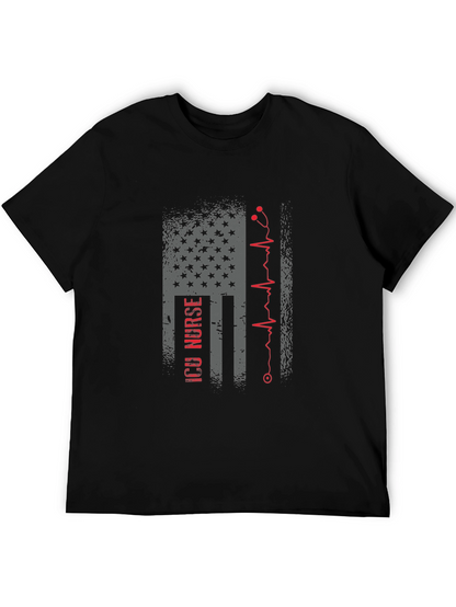 Camiseta Negra ICU Nurse Bandera Americana