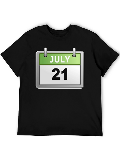 Camiseta Negra Calendario Julio 21 Algodón Cómoda Casual