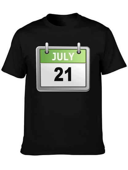 Camiseta Negra Calendario Julio 21 Algodón Cómoda Casual