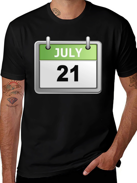 Camiseta Negra Calendario Julio 21 Algodón Cómoda Casual