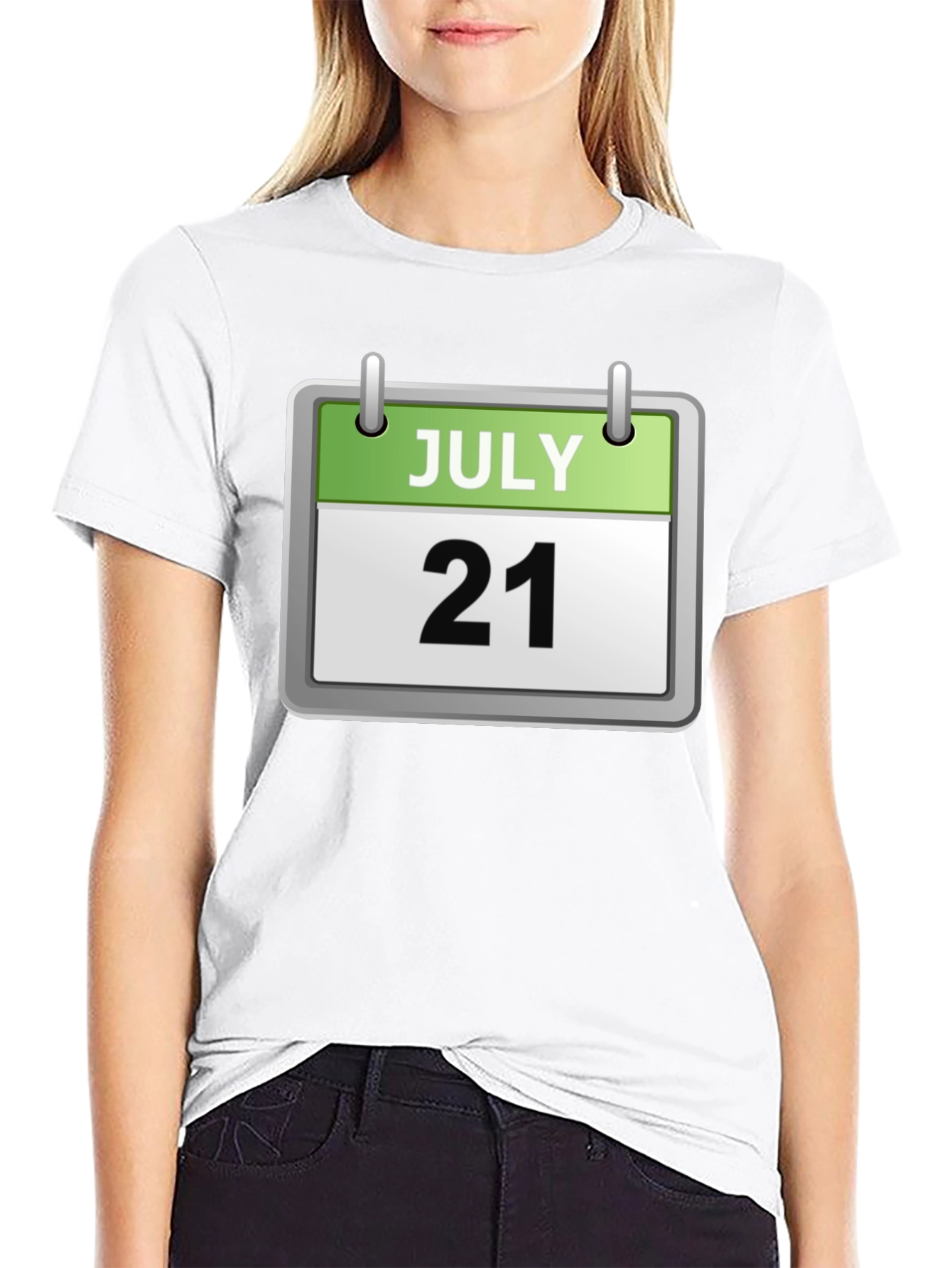 Camiseta Negra Calendario Julio 21 Algodón Cómoda Casual