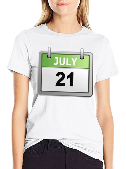 Camiseta Negra Calendario Julio 21 Algodón Cómoda Casual