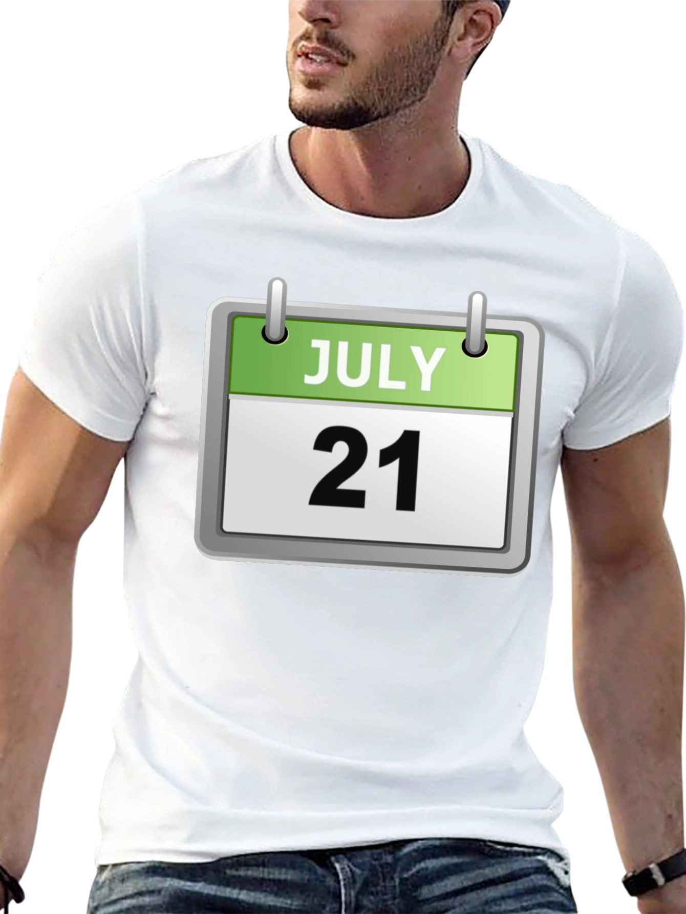 Camiseta Negra Calendario Julio 21 Algodón Cómoda Casual