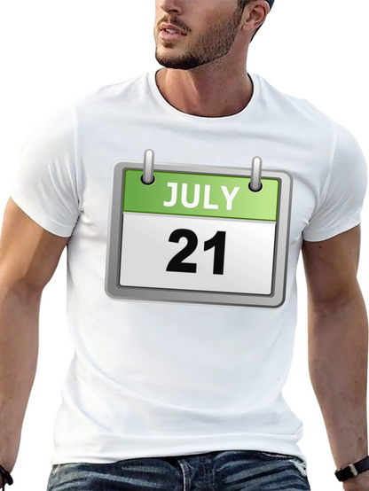 Camiseta Negra Calendario Julio 21 Algodón Cómoda Casual
