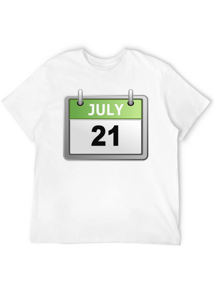 Camiseta Negra Calendario Julio 21 Algodón Cómoda Casual
