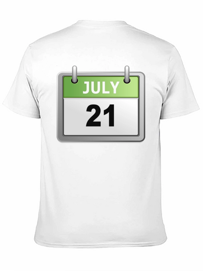 Camiseta Negra Calendario Julio 21 Algodón Cómoda Casual