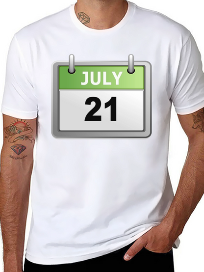 Camiseta Negra Calendario Julio 21 Algodón Cómoda Casual