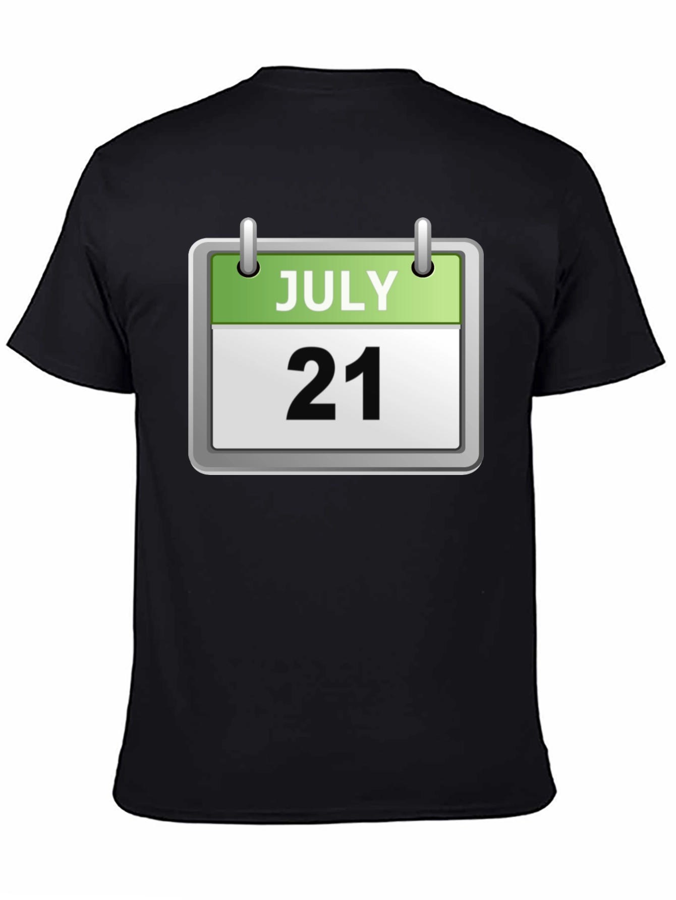 Camiseta Negra Calendario Julio 21 Algodón Cómoda Casual