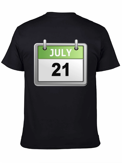 Camiseta Negra Calendario Julio 21 Algodón Cómoda Casual
