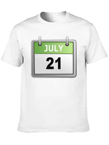 Camiseta Negra Calendario Julio 21 Algodón Cómoda Casual