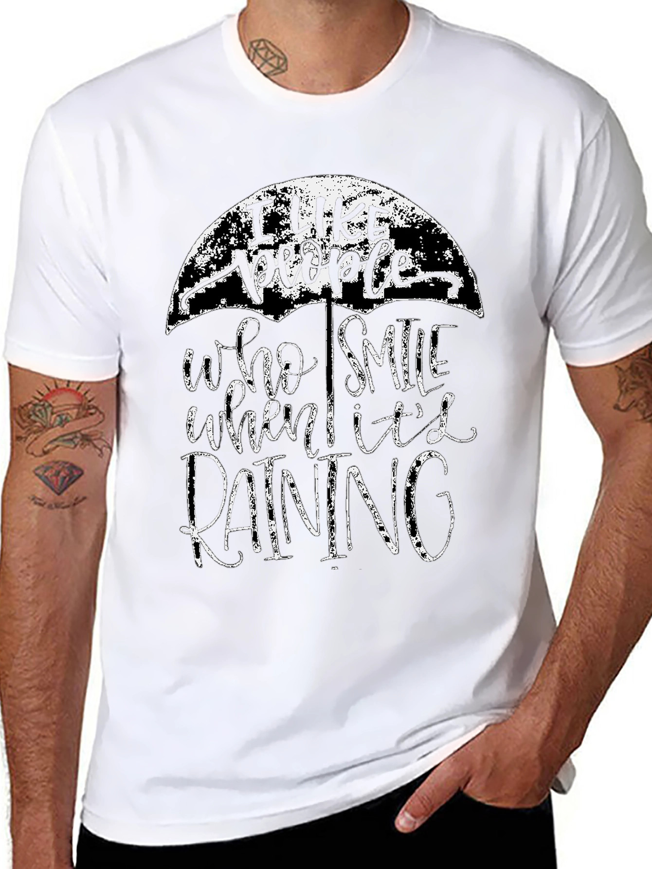 Camiseta Negra con Diseño de Paraguas y Frase Positiva