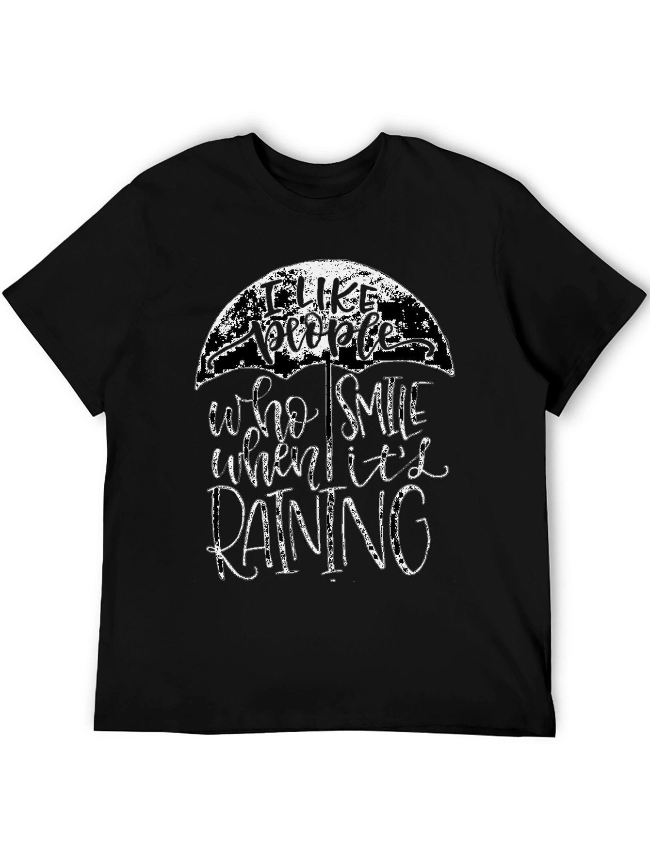 Camiseta Negra con Diseño de Paraguas y Frase Positiva