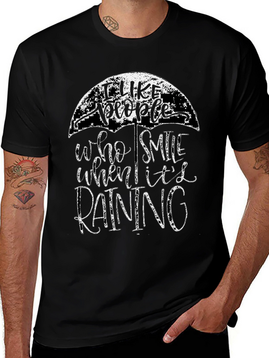 Camiseta Negra con Diseño de Paraguas y Frase Positiva