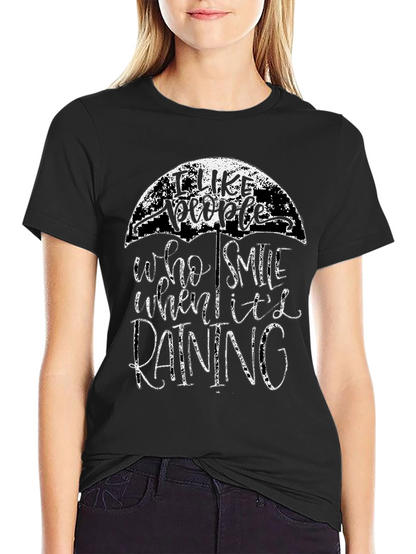 Camiseta Negra con Diseño de Paraguas y Frase Positiva