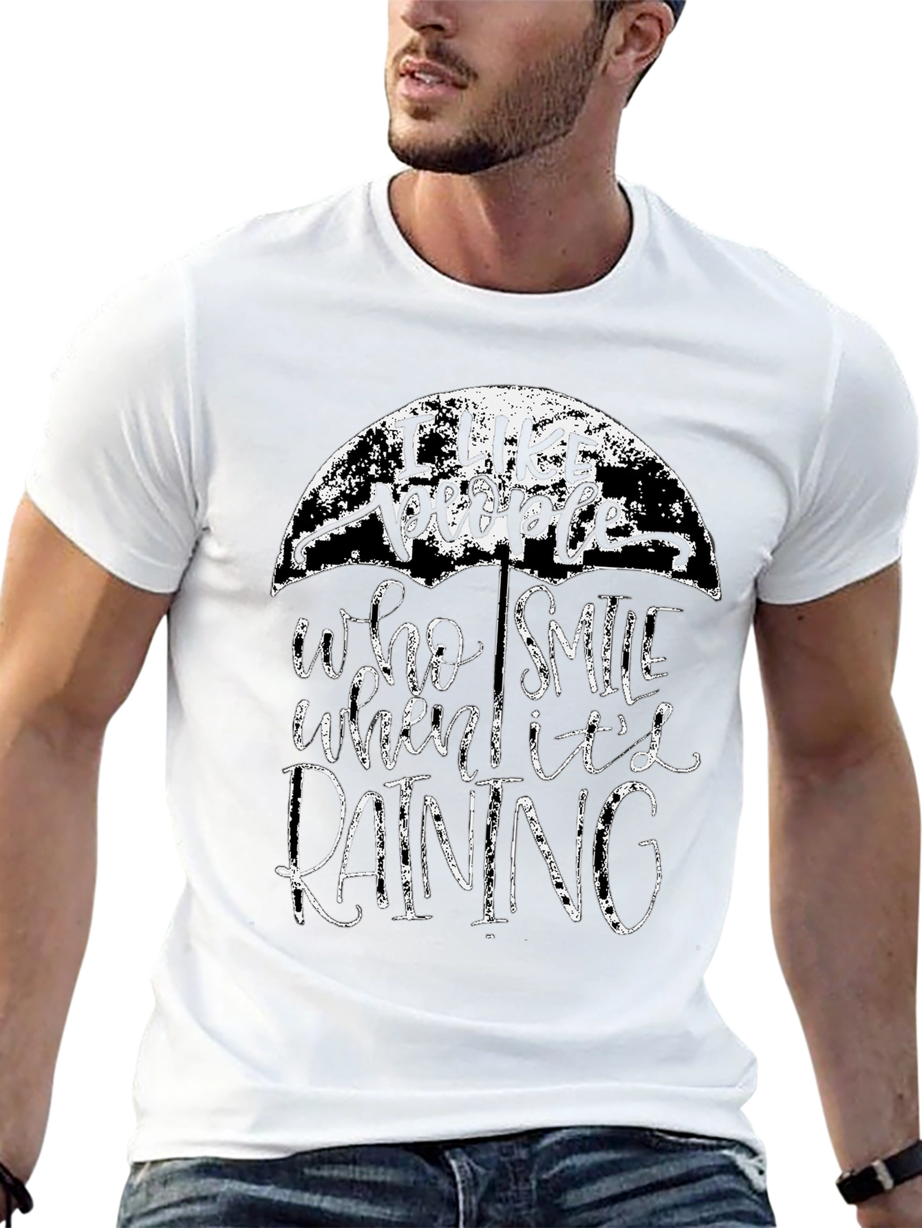 Camiseta Negra con Diseño de Paraguas y Frase Positiva