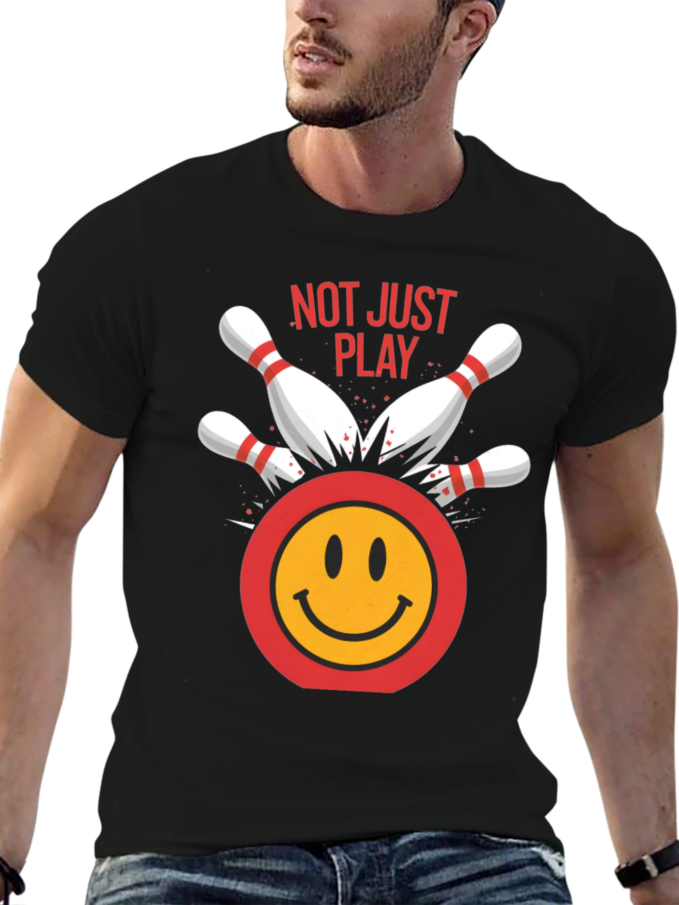 Camiseta Negra Bolos Sonriente