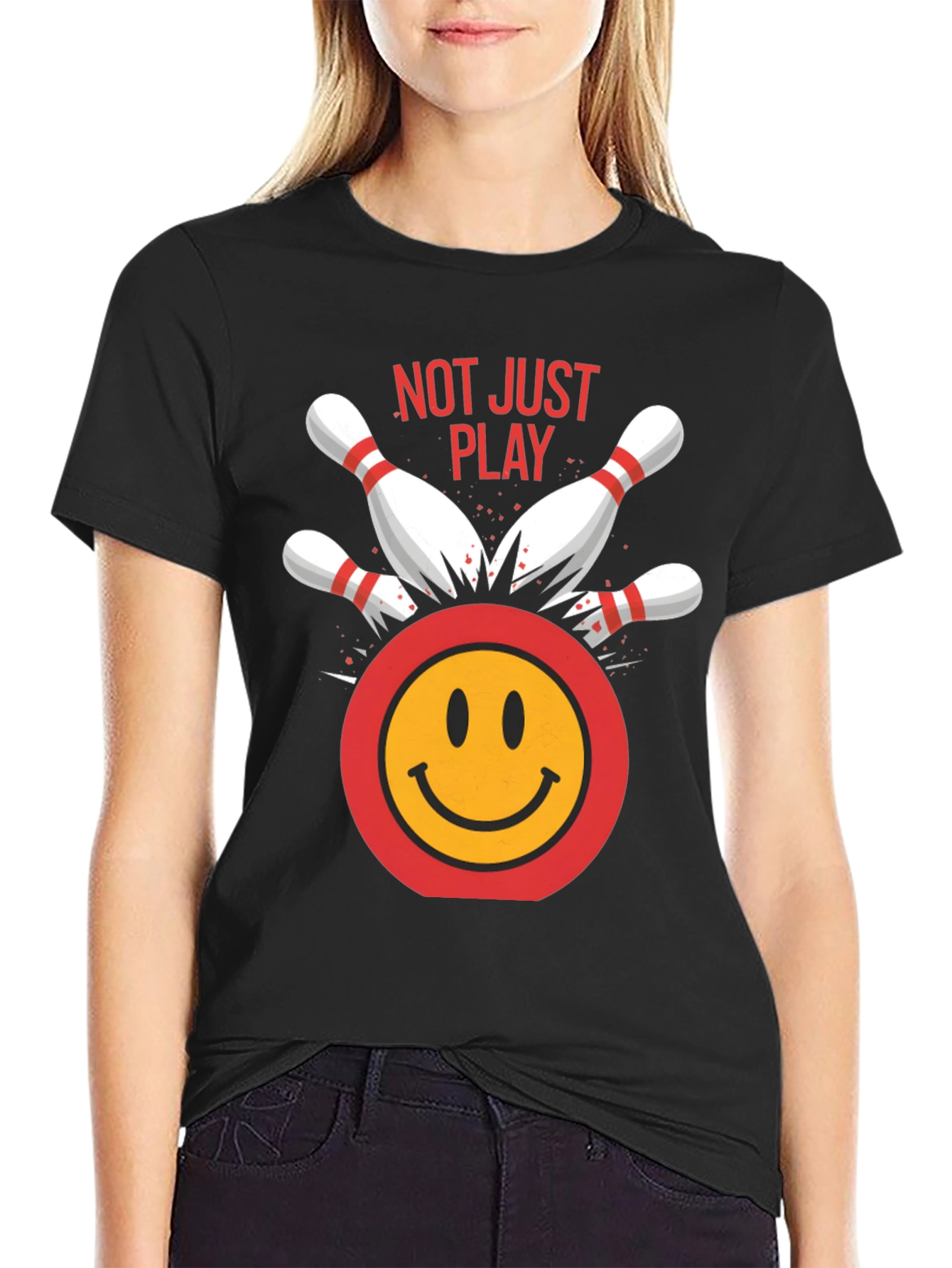 Camiseta Negra Bolos Sonriente