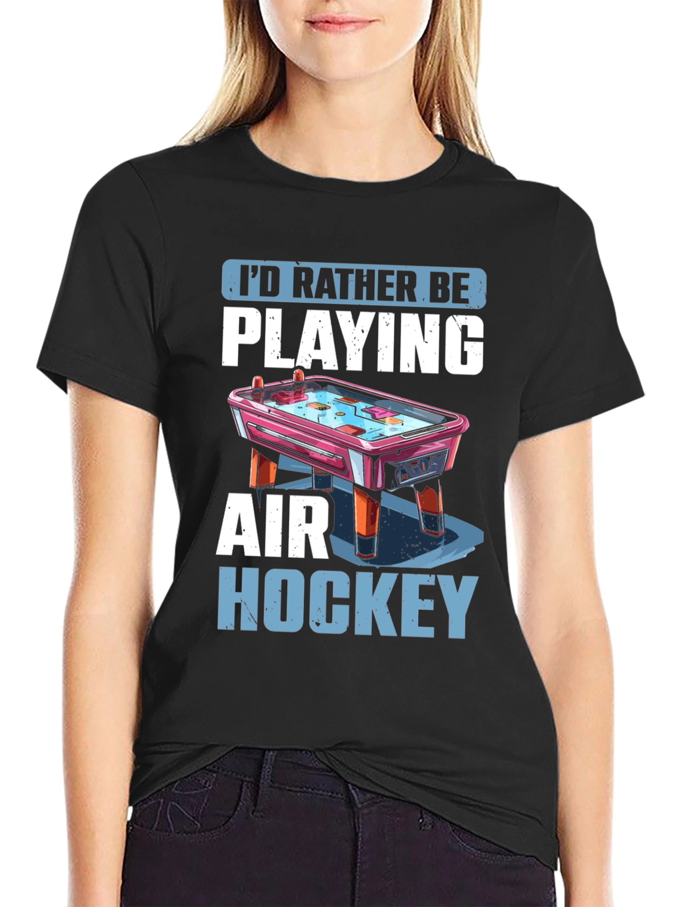 Camiseta Negra Prefiero Jugar Air Hockey