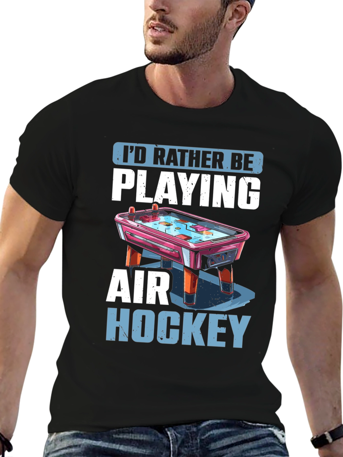 Camiseta Negra Prefiero Jugar Air Hockey