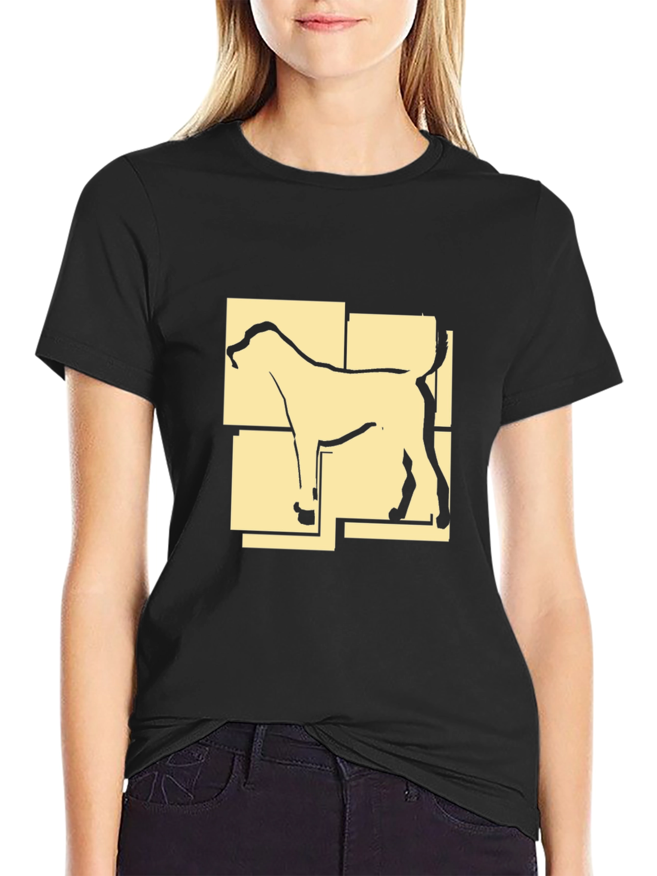 Camiseta Negra con Diseño Abstracto de Perro