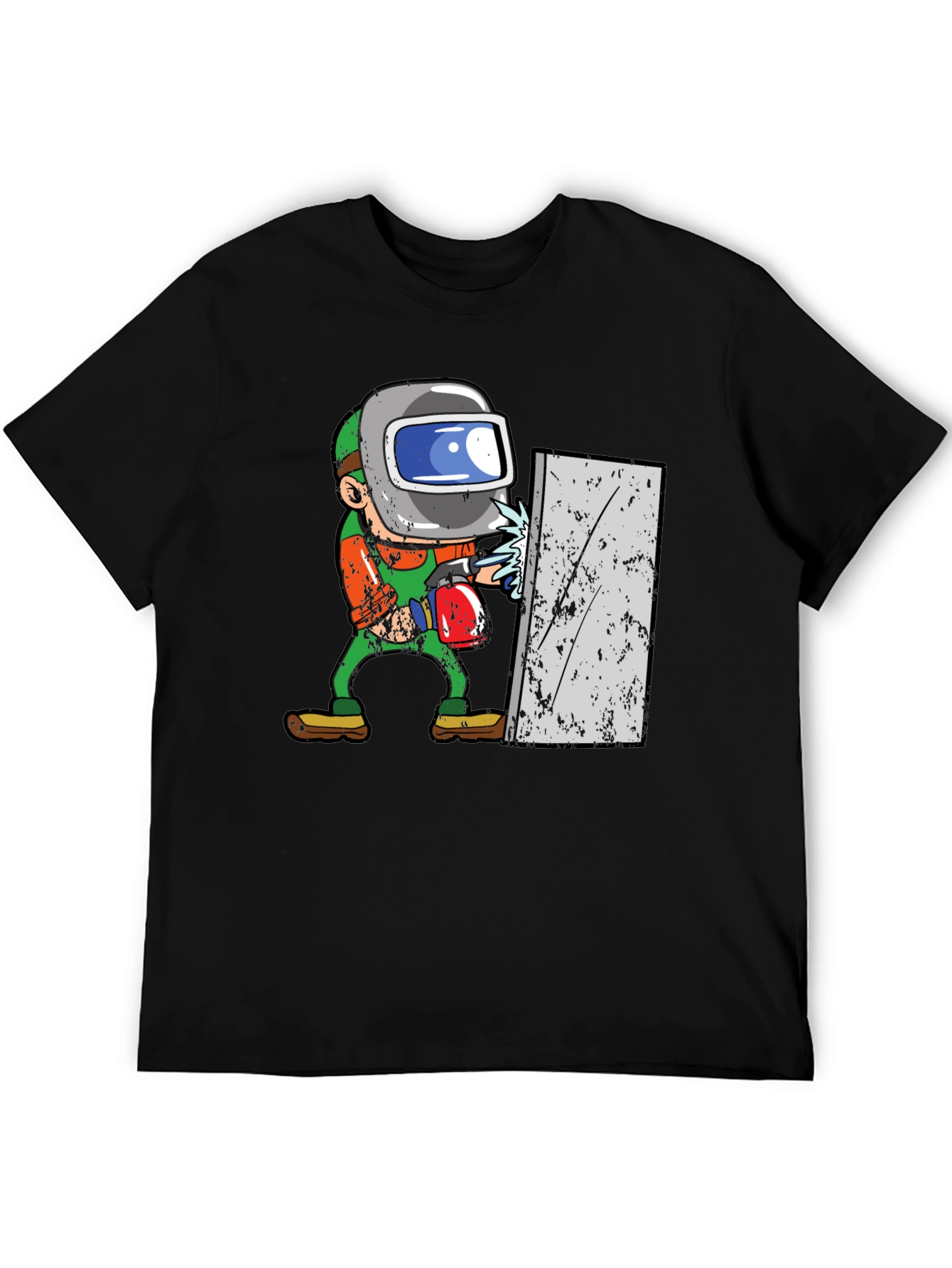 Camiseta Negra con Diseño de Soldador Animado