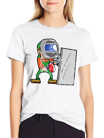 Camiseta Negra con Diseño de Soldador Animado