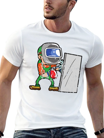 Camiseta Negra con Diseño de Soldador Animado