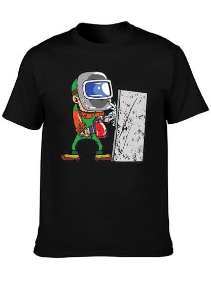 Camiseta Negra con Diseño de Soldador Animado