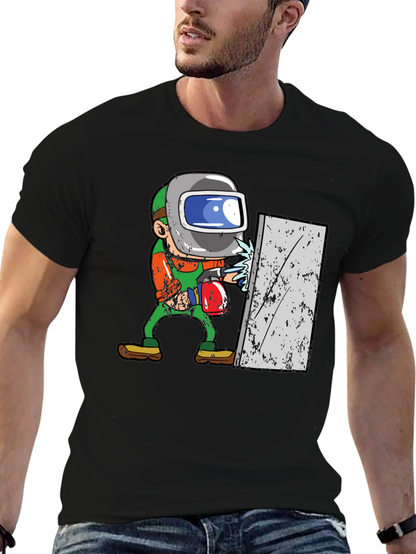 Camiseta Negra con Diseño de Soldador Animado